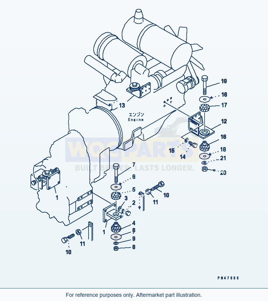 Komatsu WA250-3 Engine Mounting Parts(#50001-) parts diagram