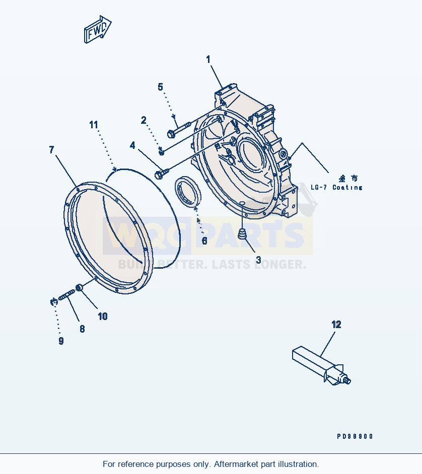 Komatsu WA250-3 Flywheel Housing parts diagram