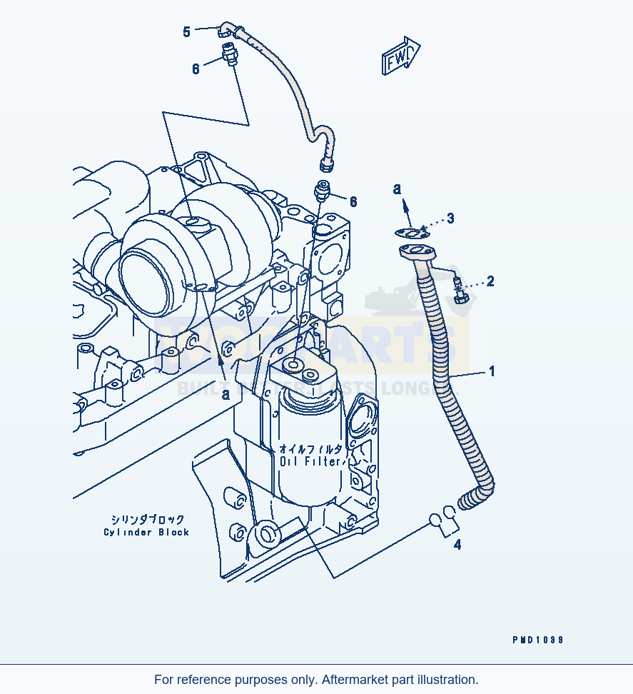 Komatsu WA250-3 Turbocharger Oil Piping(#26200929-26238405) parts diagram