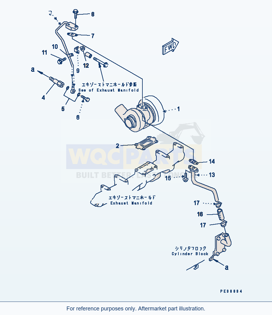 Komatsu WA250-3 Turbocharger Oil Piping parts diagram