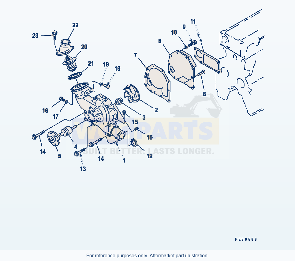 Komatsu WA250-3 Water Pump parts diagram