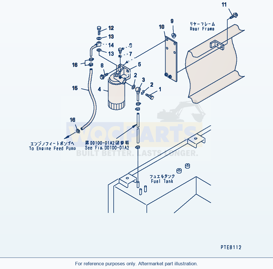 Komatsu WA250-3 Fuel Tank (Pre Filter Piping) parts diagram