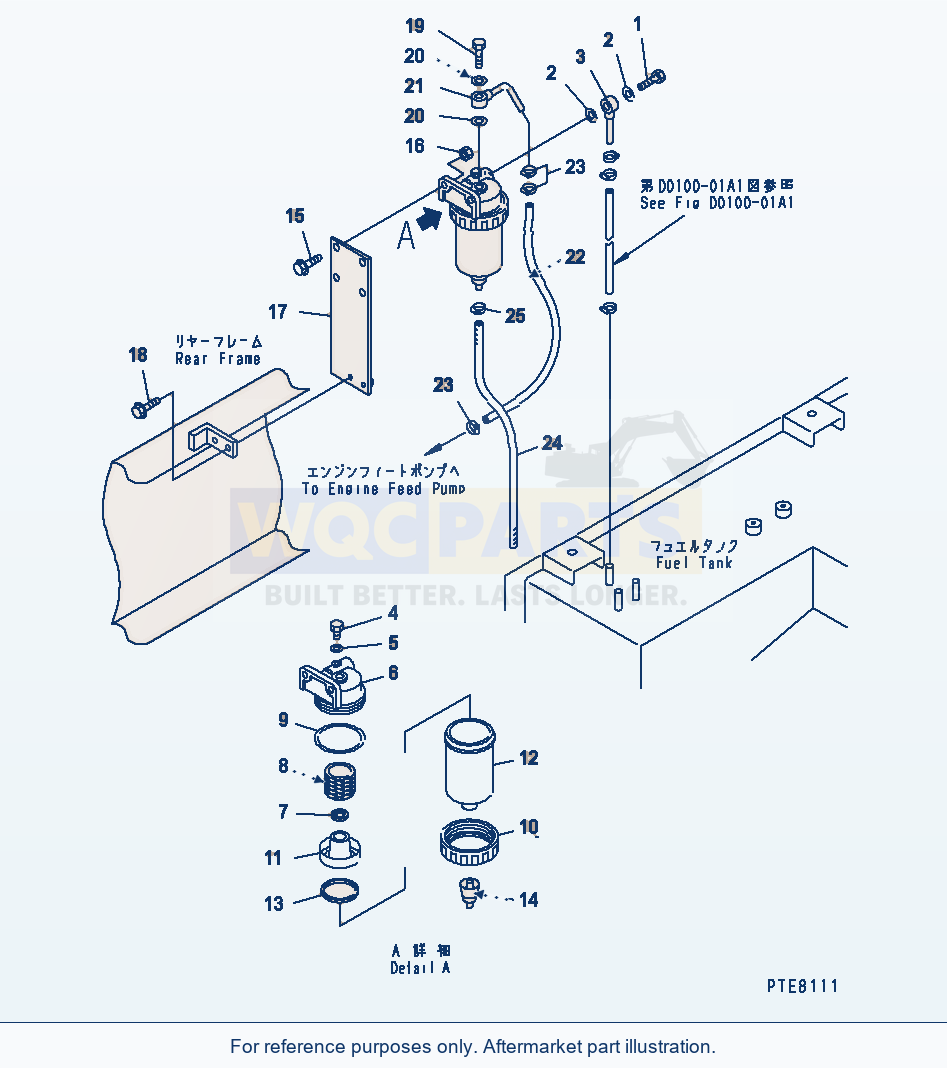 Komatsu WA250-3 Fuel Tank (Water Separator Piping) parts diagram