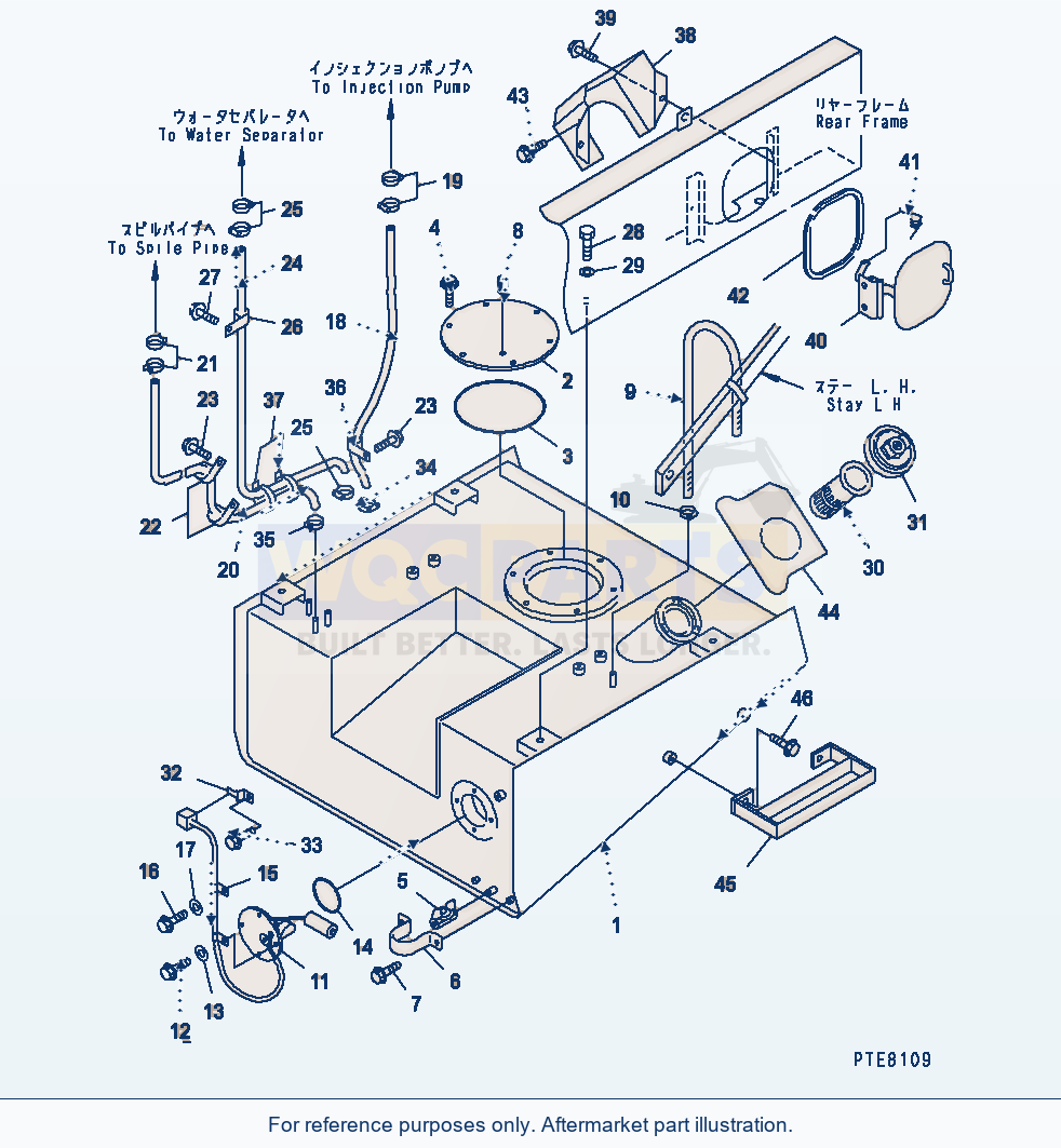 Komatsu WA250-3 Fuel Tank (With Water Separator) parts diagram