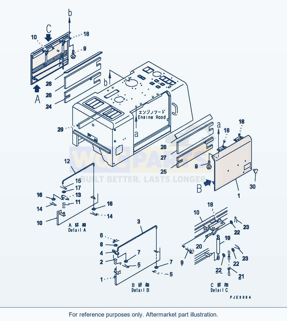 Komatsu WA250-3 Hood Door Serial 65001-UP parts diagram