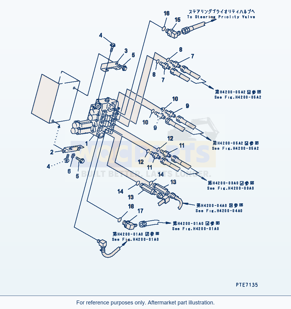 Komatsu WA250-3 Hydraulic Main Valve (With 4-Spool And Piping) parts diagram