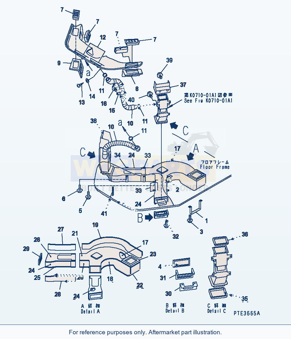 Komatsu WA250-3 Air Conditioner And Heater Duct parts diagram