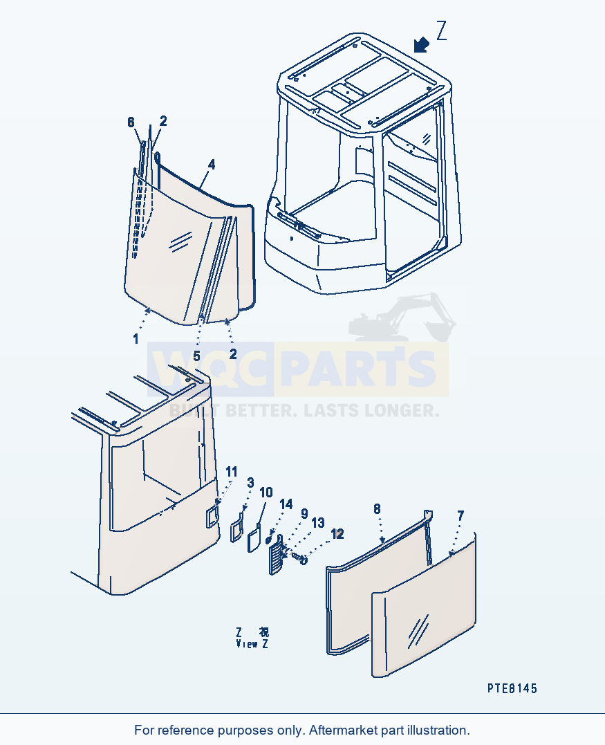 Komatsu WA250-3 Rops Cab (Window) Serial 53001-UP parts diagram