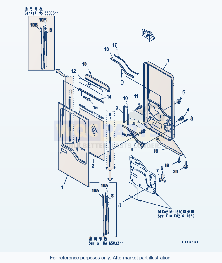 Komatsu WA250-3 Rops Cab (Door, R.H.) Serial 65001-UP parts diagram