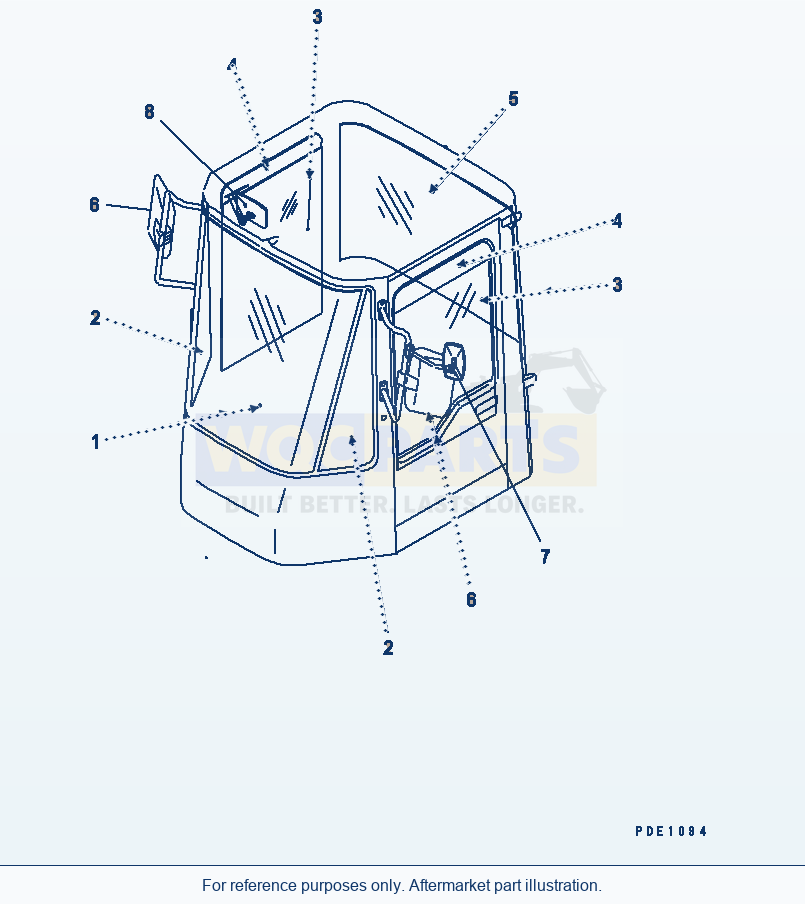 Komatsu WA250-3 Glass And Rear View Mirror (With Cab) parts diagram