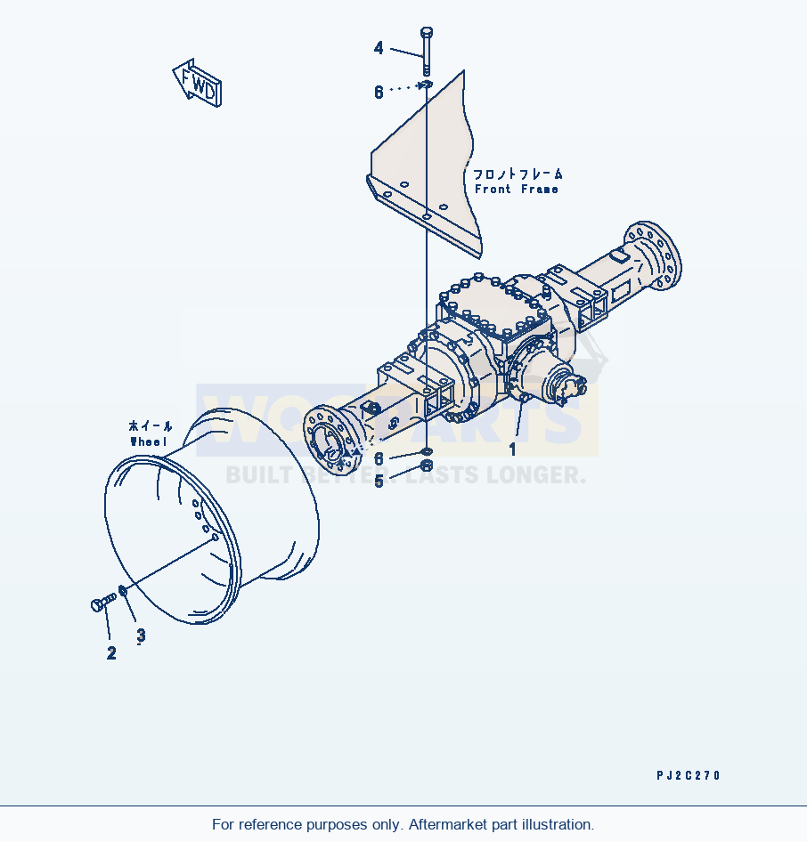 Komatsu WA250-3 Front Axle (Mounting Parts) Serial 65001-UP parts diagram