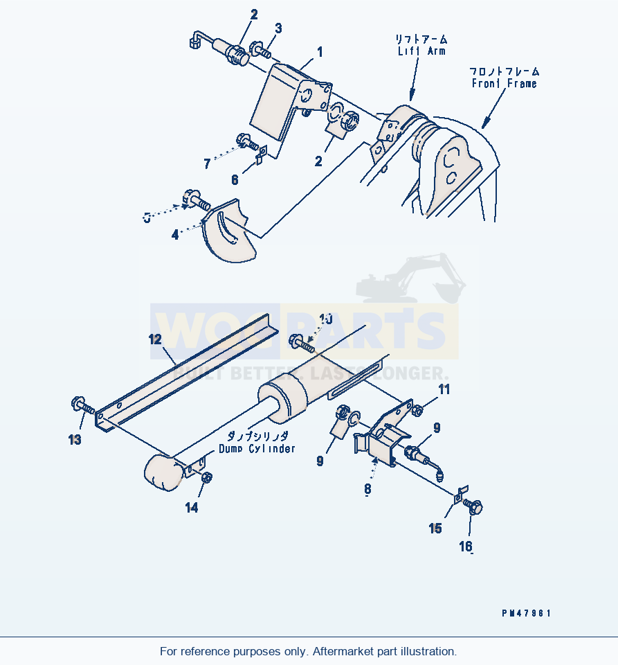 Komatsu WA250-3 Boom Kick Out And Bucket Positioner(#50001-) parts diagram