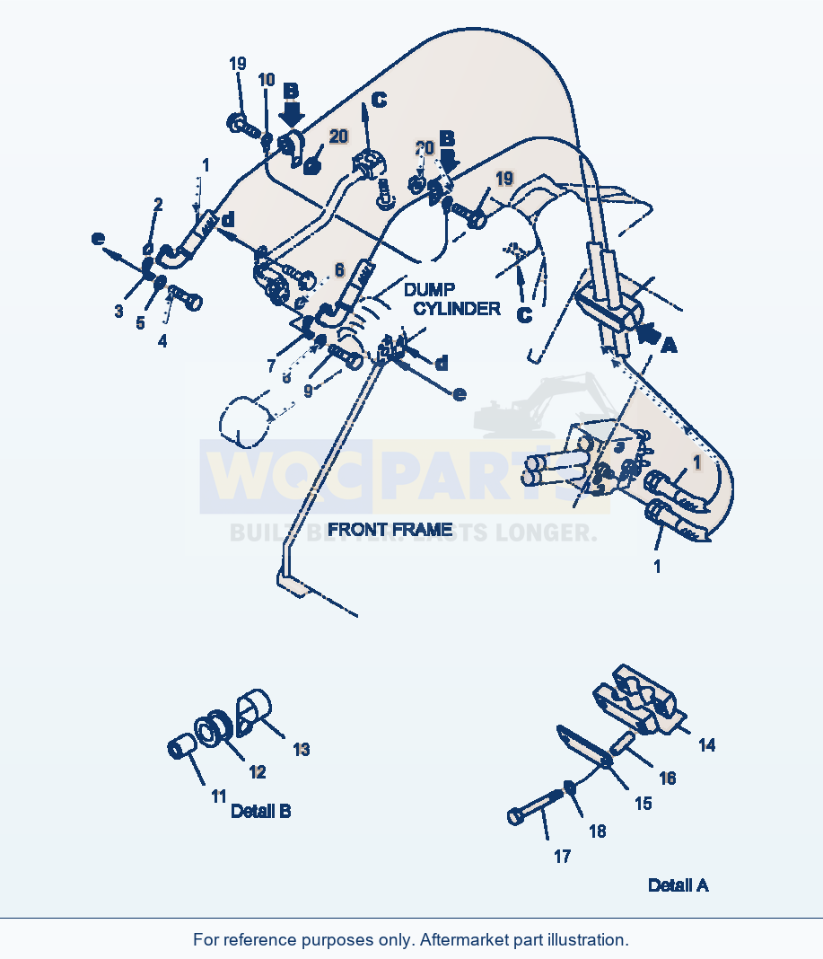 Komatsu WA250-3MC Hydraulic Piping Dump Cylinder Line parts diagram