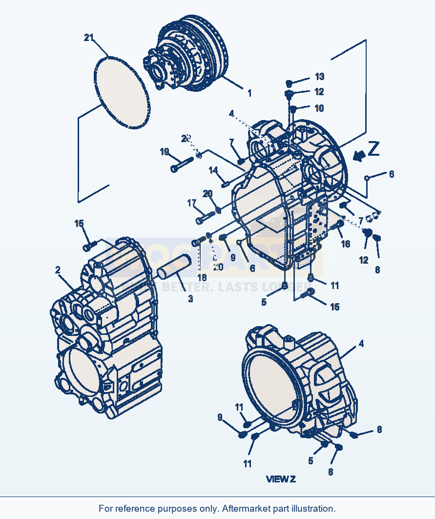 Komatsu WA250-3MC Transmission Front And Rear Case Assemblies parts diagram