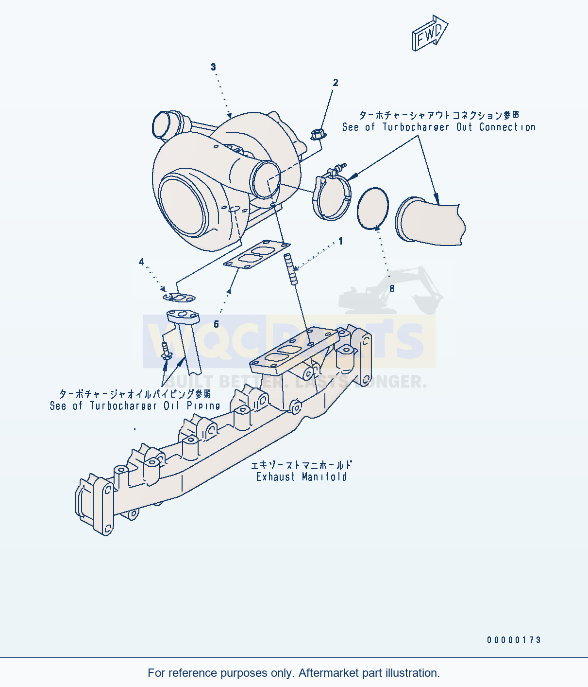 Komatsu WA250-5 Turbocharger Mounting parts diagram
