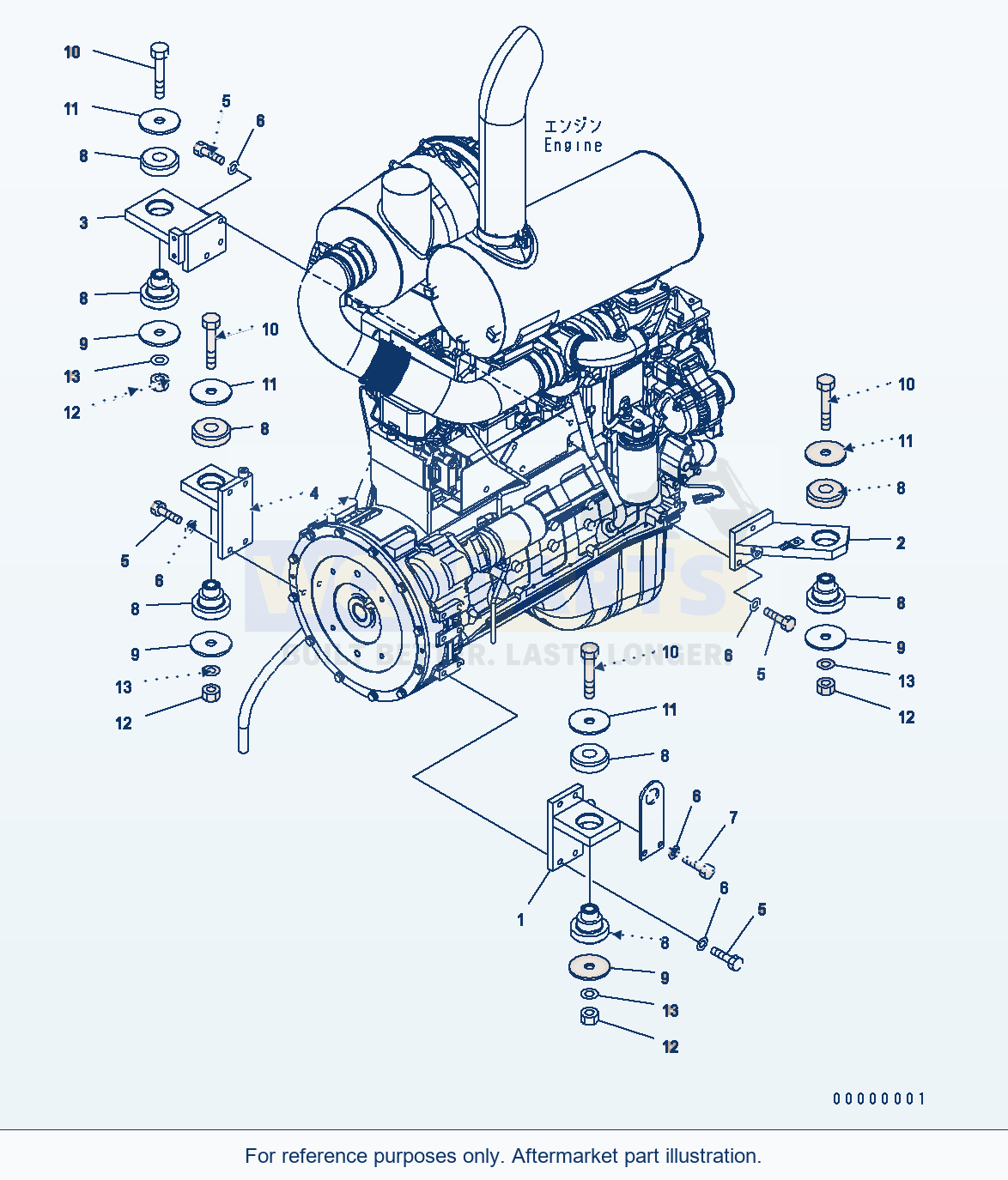 Komatsu WA250-5 Engine Mount parts diagram