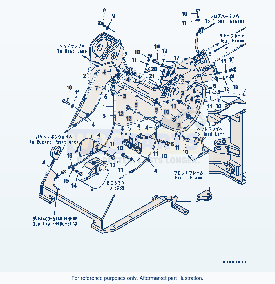 Komatsu WA250-5 Front Harness Serial 70001-UP parts diagram