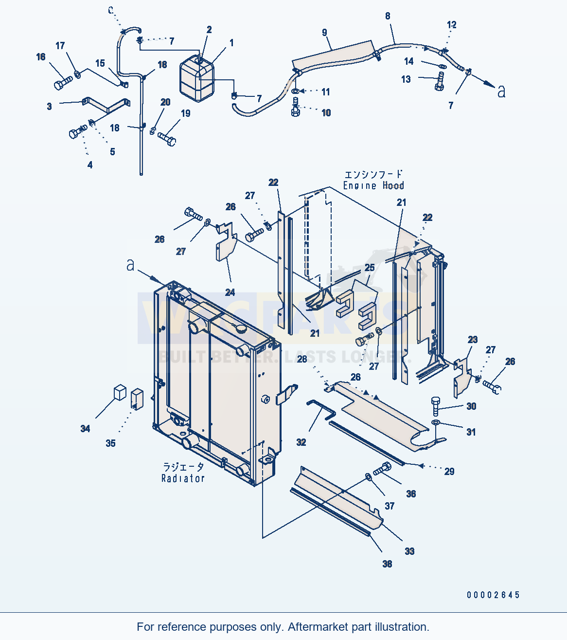 Komatsu WA250-5 Hood (Radiator Piping And Buffle Plate) parts diagram
