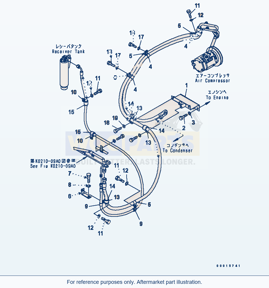 Komatsu WA250-5 Air Conditioner (Piping) parts diagram