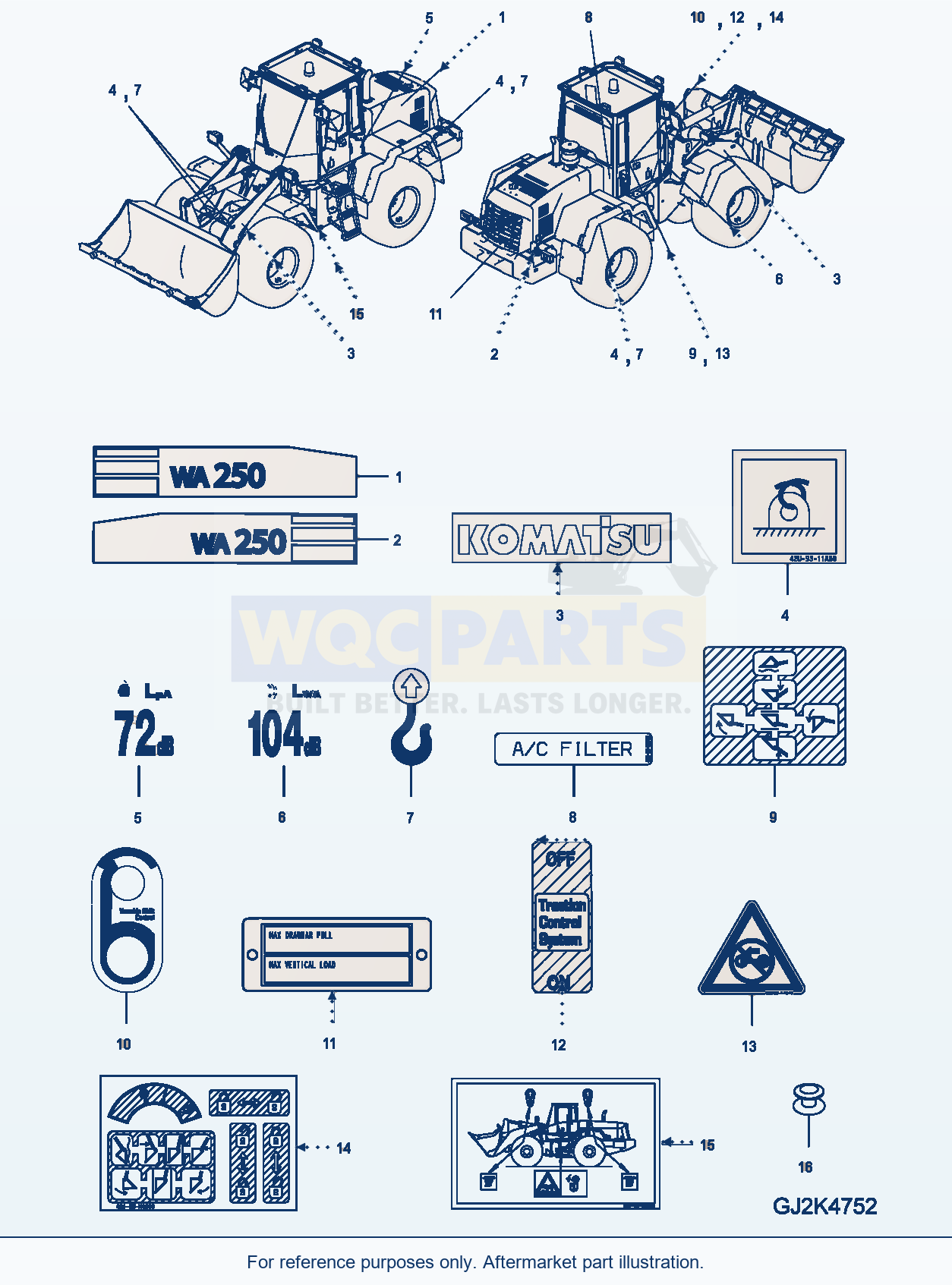 Komatsu WA250-5 Decal Common parts diagram