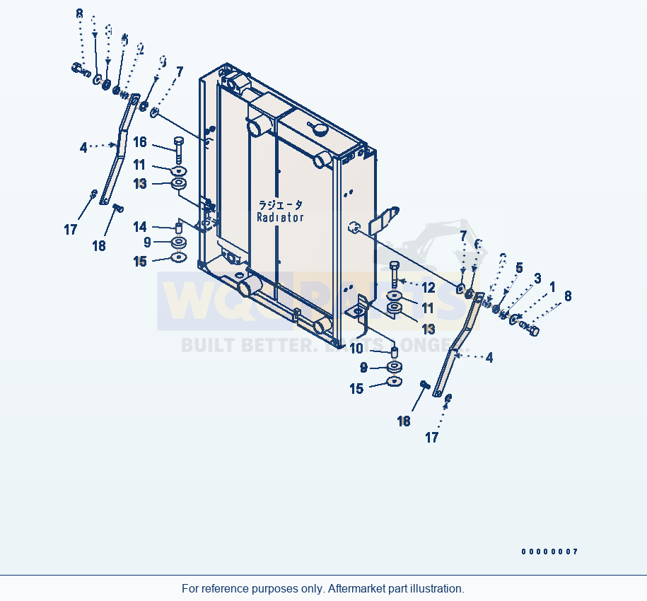 Komatsu WA250-5L Radiator Mounting parts diagram