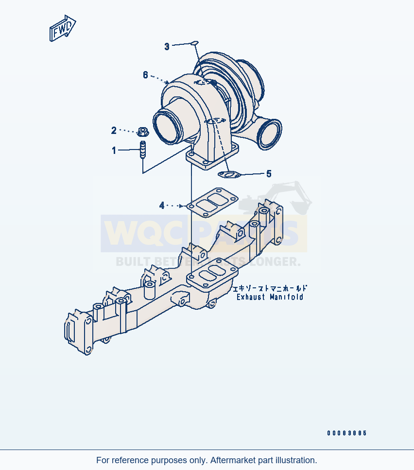 Komatsu WA250-5L Turbocharger Mounting parts diagram