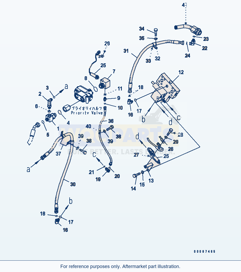 Komatsu WA250-5L Auxiliary Steering Line parts diagram