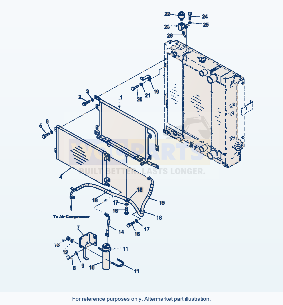 Komatsu WA250-6 Radiator Air Conditioner Condenser parts diagram