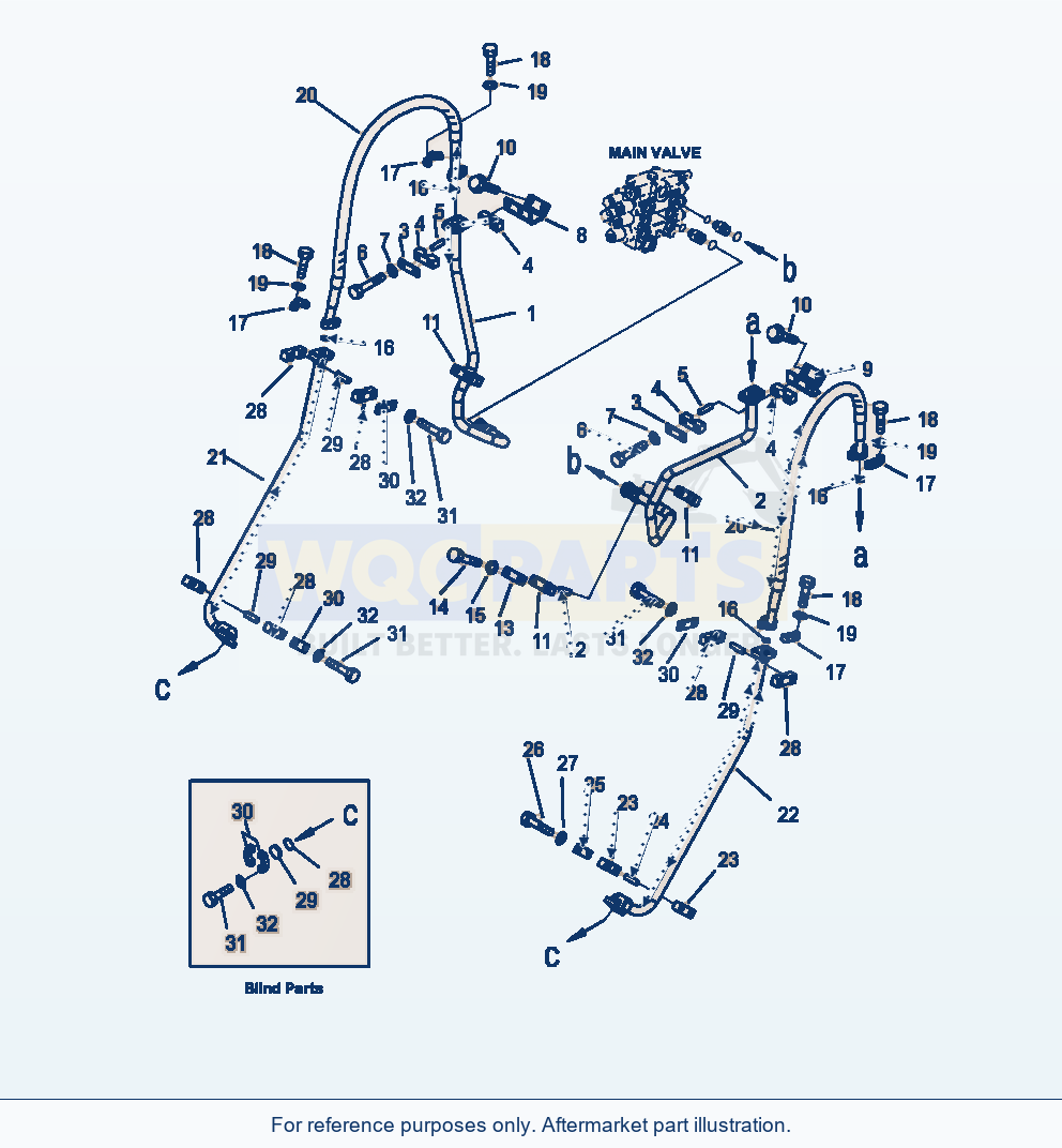 Komatsu WA250-6 Hydraulic Piping 3-Spool Valve parts diagram
