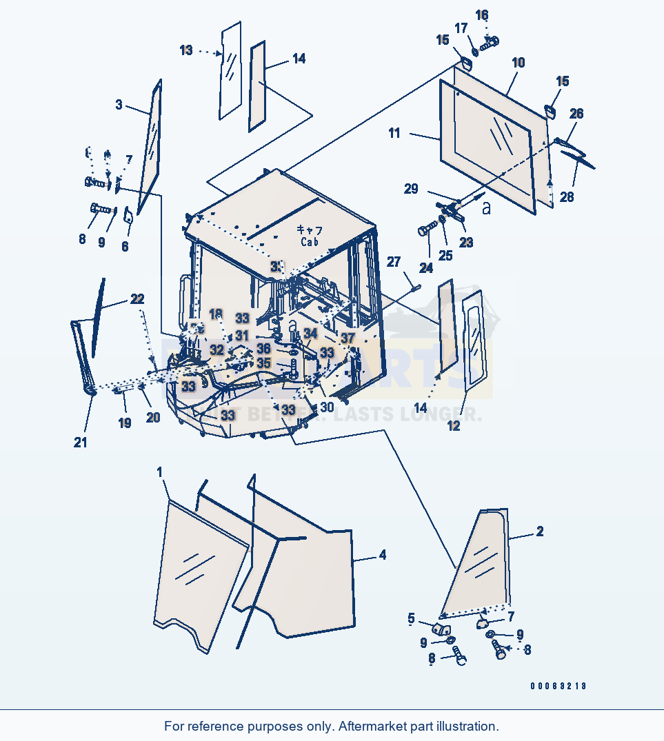 Komatsu WA250-6 Rops Cab (Glass And Wiper) Serial 75001-UP parts diagram