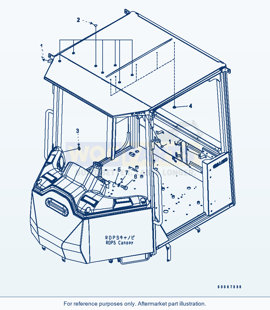 Komatsu WA250-6 Rops Canopy (Blank Parts) Serial 75001-UP parts diagram