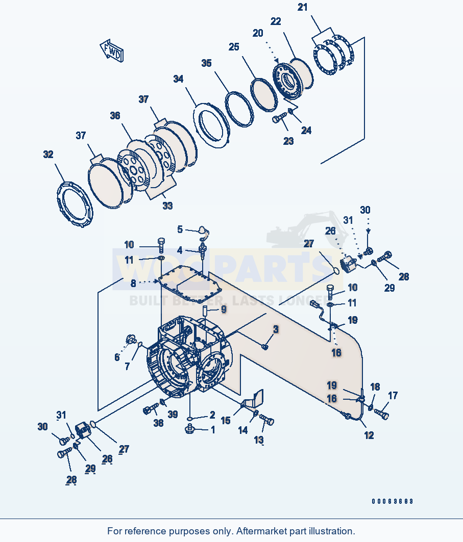 Komatsu WA250-6 Front Axle (Cover And Brake) Serial 75001-UP parts diagram