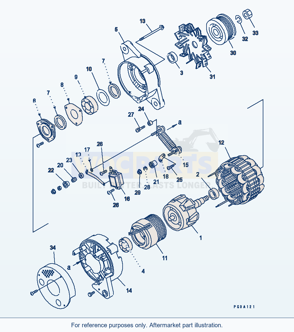 Komatsu WA250L-3 Alternator (50A) (Inner Parts)(#26200933-) parts diagram