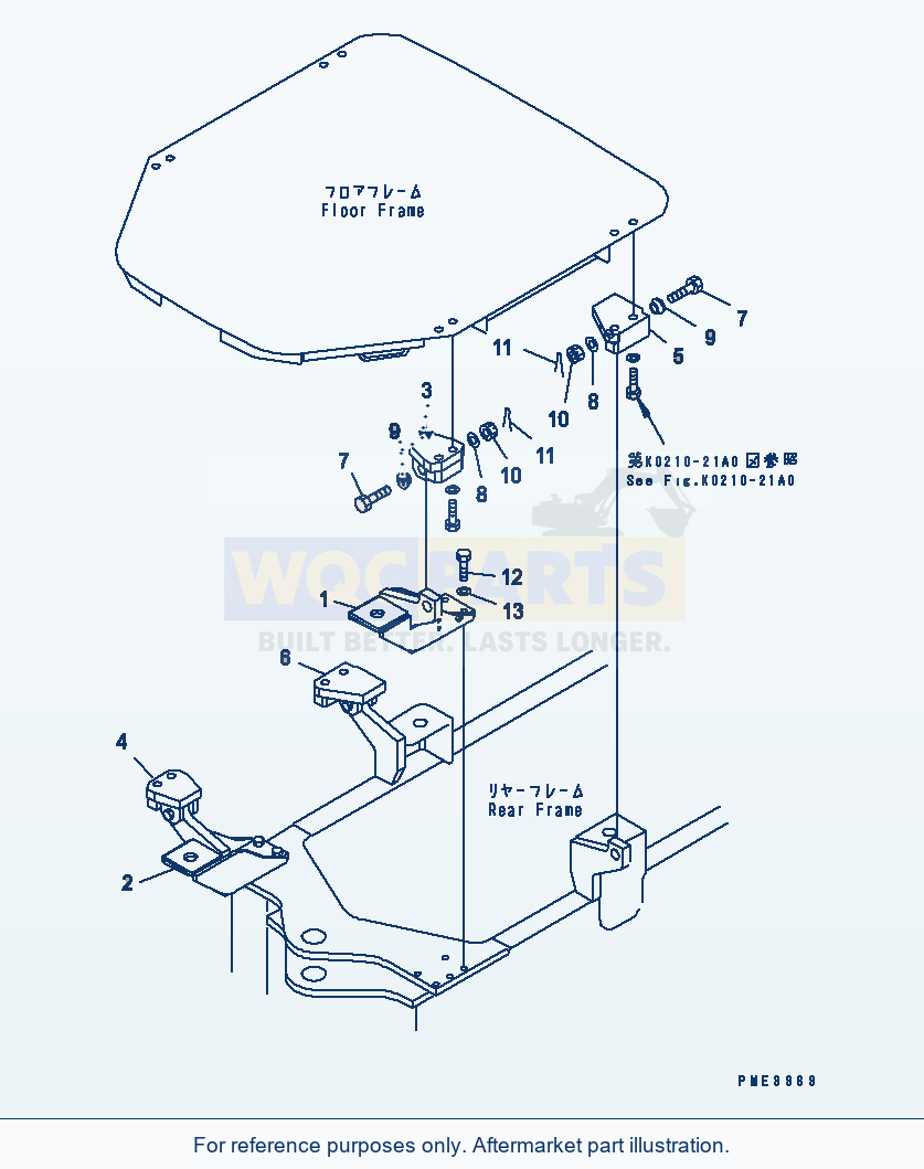 Komatsu WA250L-3 Floor Support (With Rops Cab) parts diagram