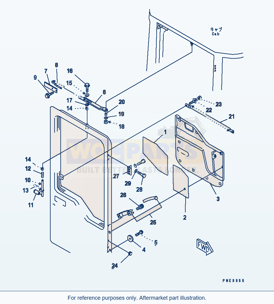 Komatsu WA250L-3 Rops Cab (Door Related Parts, R.H.) parts diagram