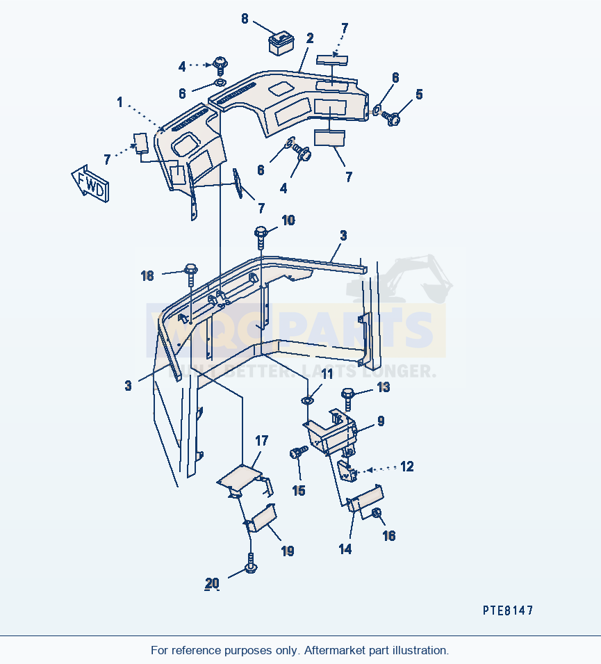 Komatsu WA250L-3 Rops Cab (Front Interior Trim) parts diagram