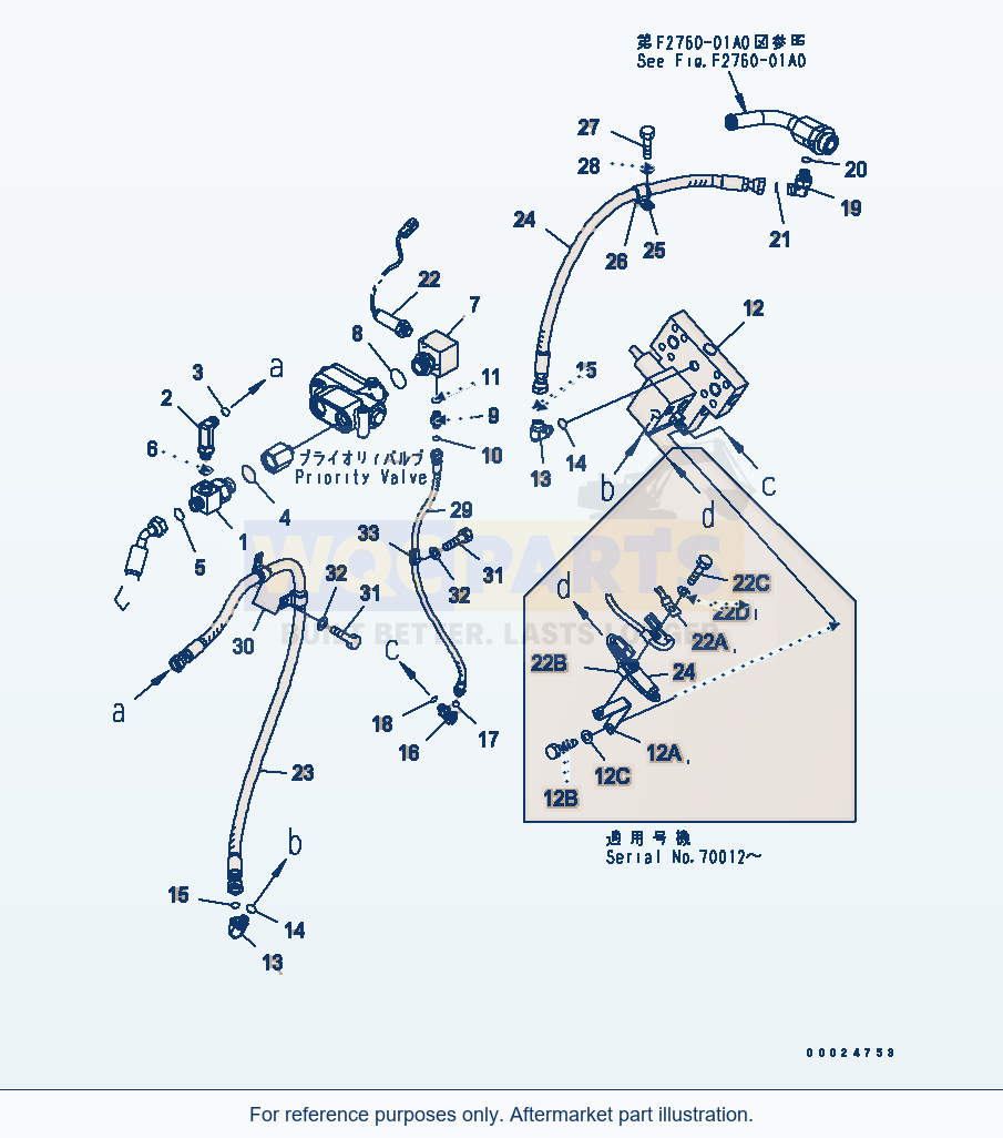 Komatsu WA250L-5 Emergency Steering Line parts diagram