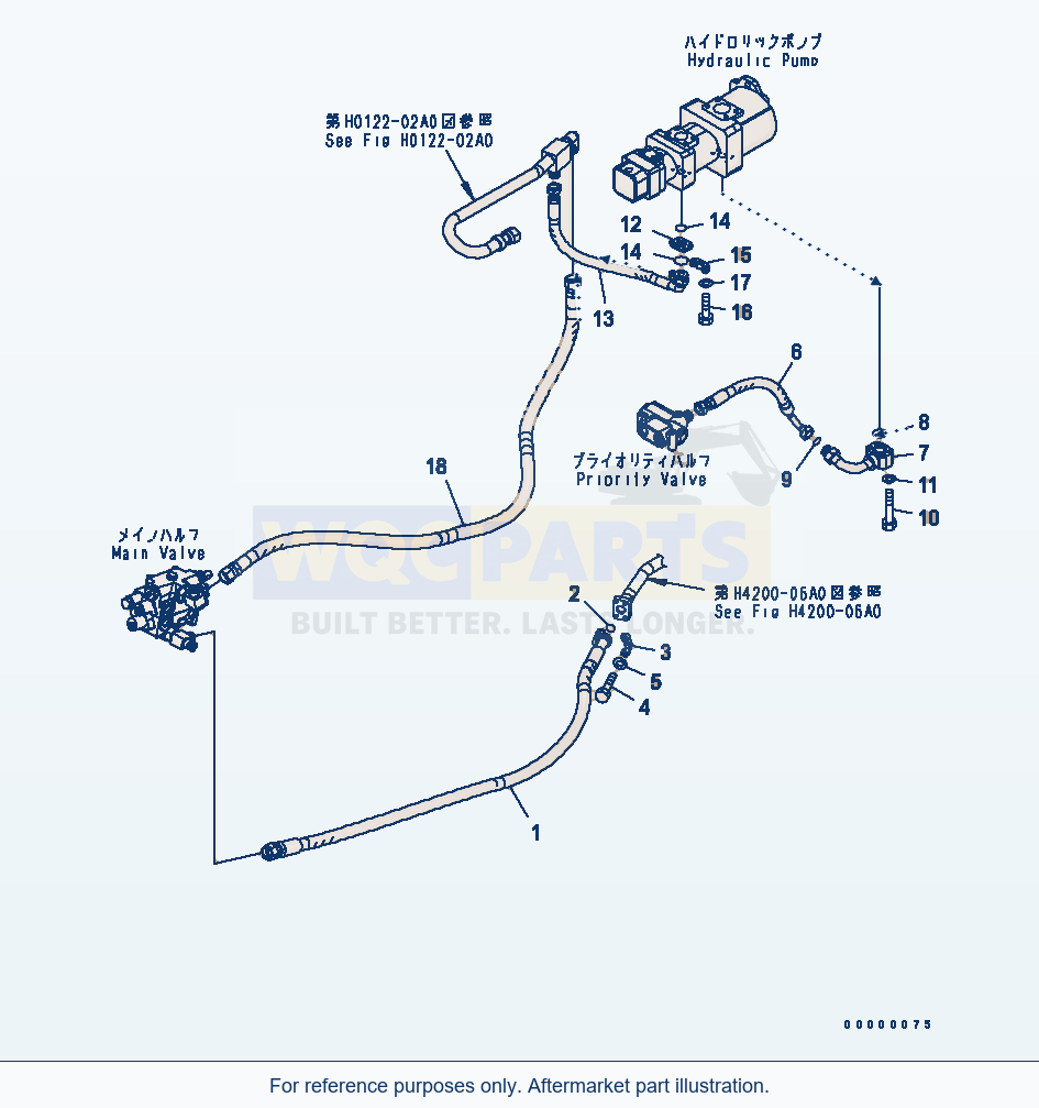Komatsu WA250L-5 Hydraulic Piping (Drain Line Hose) parts diagram