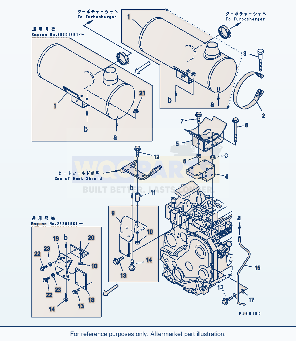 Komatsu WA250PT-3 Muffler And Mounting(#26200929-) parts diagram