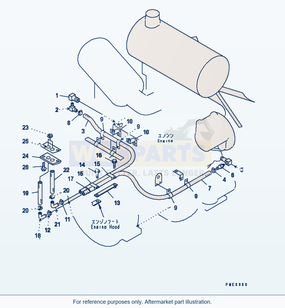 Komatsu WA250PT-3 Heater Piping parts diagram