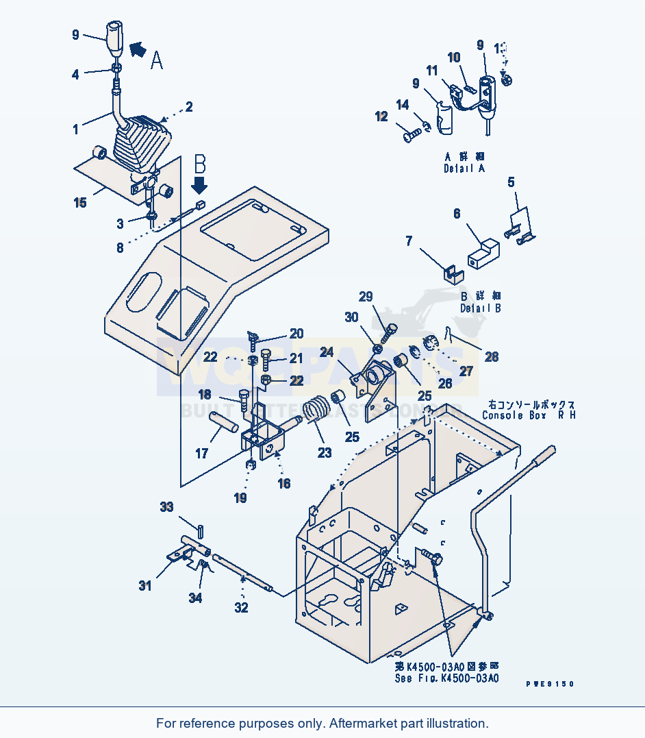 Komatsu WA250PT-3 Loader Control (Control Lever) parts diagram