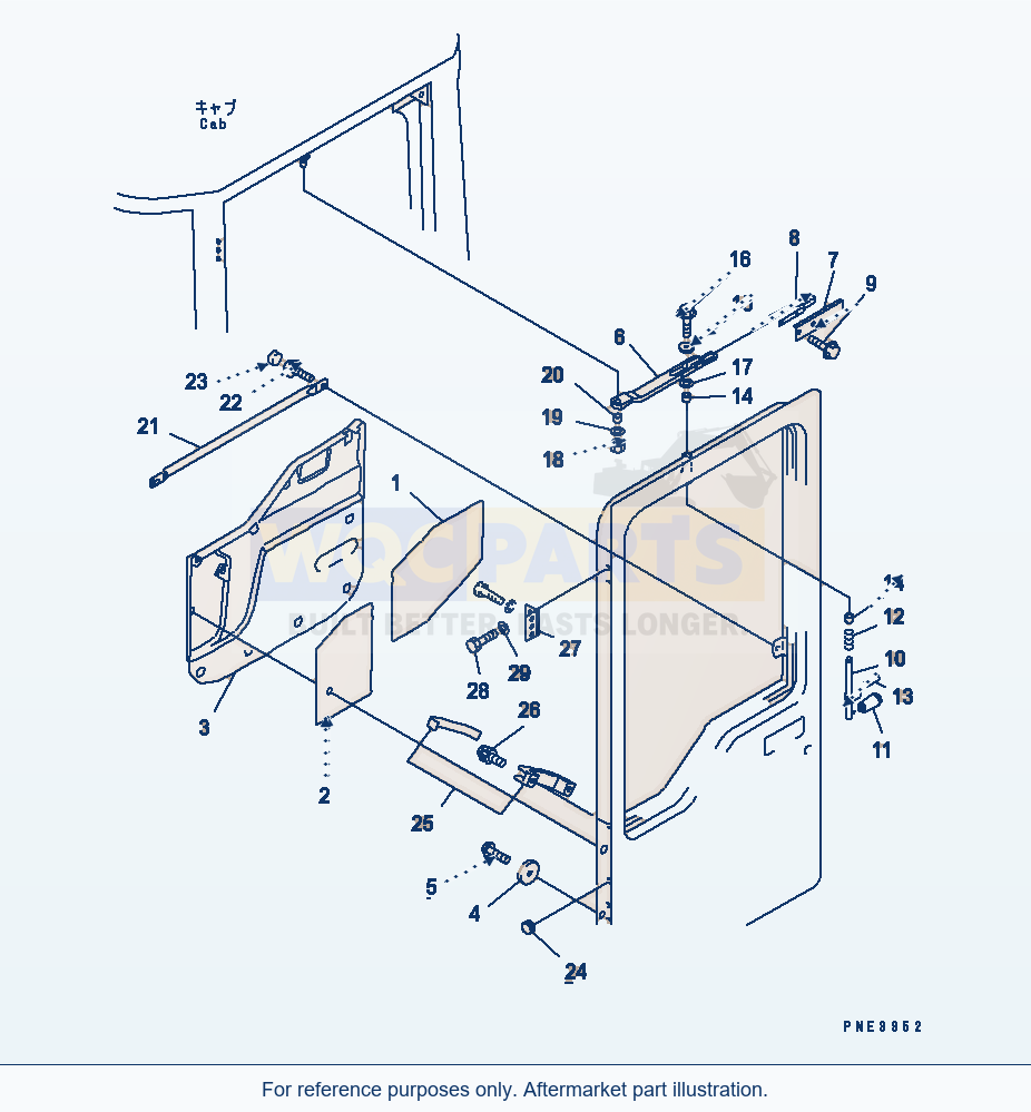 Komatsu WA250PT-3 Rops Cab (Door Related Parts, L.H.) parts diagram