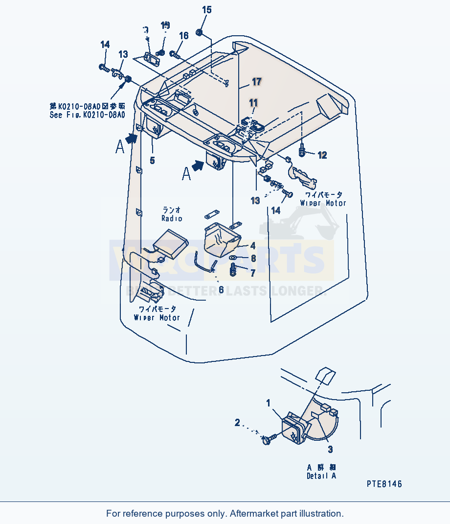 Komatsu WA250PT-3 Rops Cab (Electrical System) parts diagram