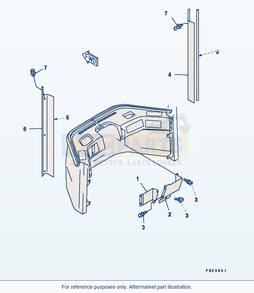 Komatsu WA250PT-3 Rops Cab (Interior Trim) (Front Cover) parts diagram