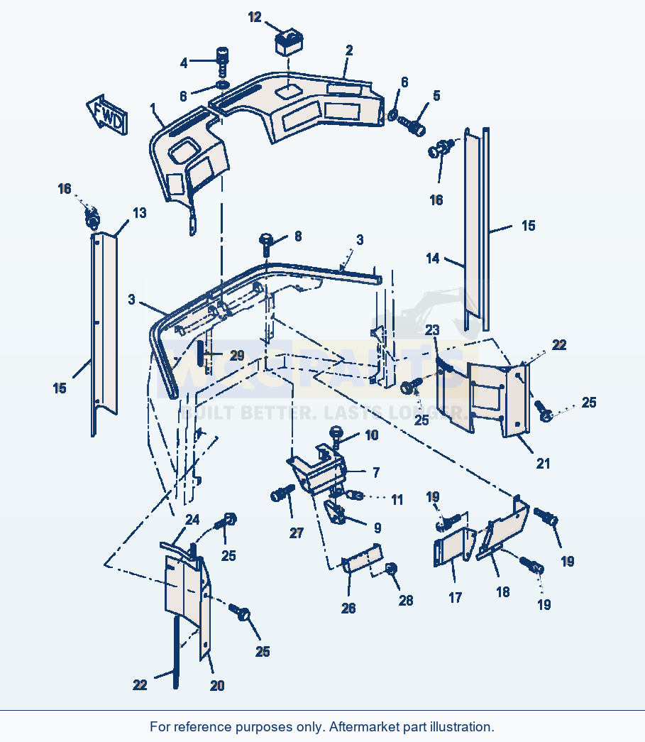 Komatsu WA250PT-3MC Operator Cab - Front Interior Trim parts diagram