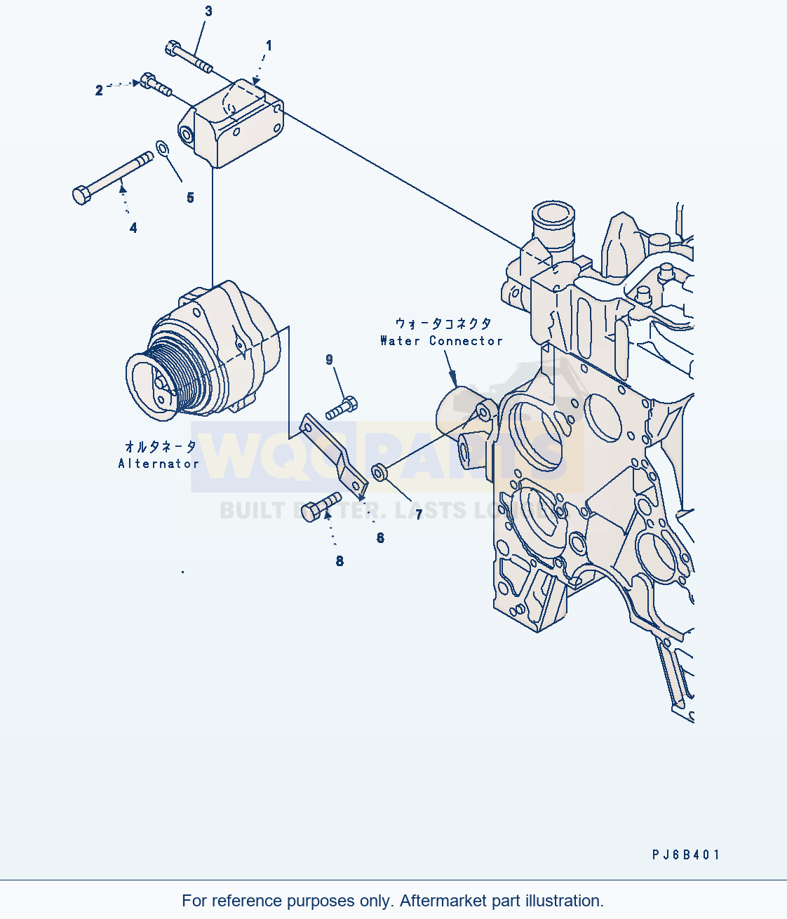 Komatsu WA250PT-5 Alternator Mounting parts diagram