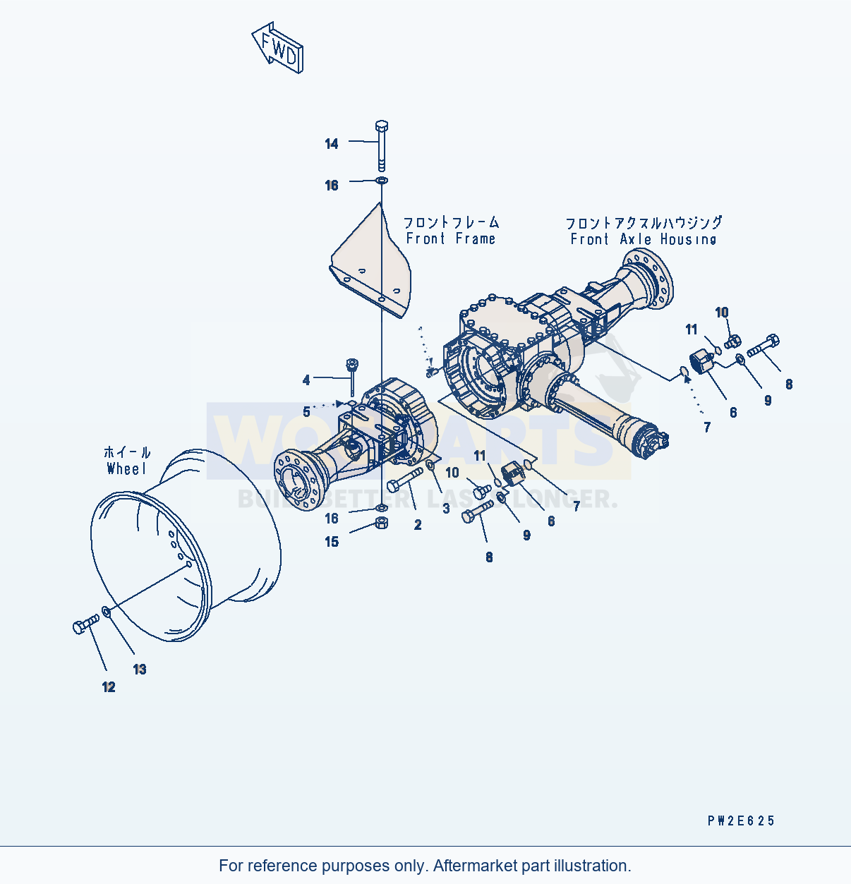 Komatsu WA250PT-5 Front Axle (Mounting Parts And Valve) parts diagram