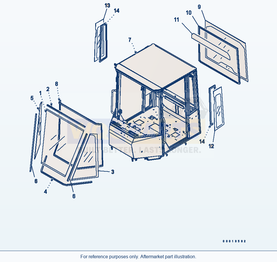 Komatsu WA250PT-5 Rops Cab (Body, Glass) (For Heater) parts diagram