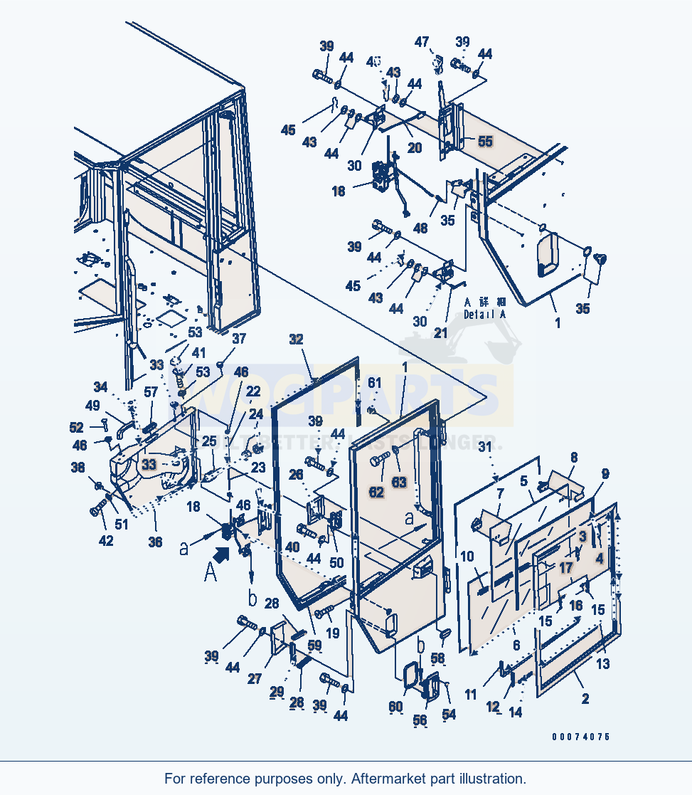 Komatsu WA250PT-5 Rops Cab (Door L.H.) (For Heater)(#72750-) parts diagram