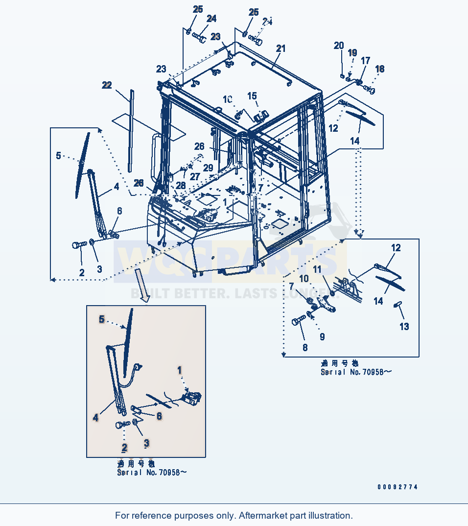 Komatsu WA250PT-5 Rops Cab (Wiper) parts diagram